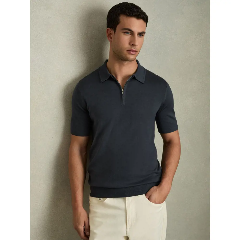 REISS MAXWELL Merino Wool Half Zip Polo Shirt